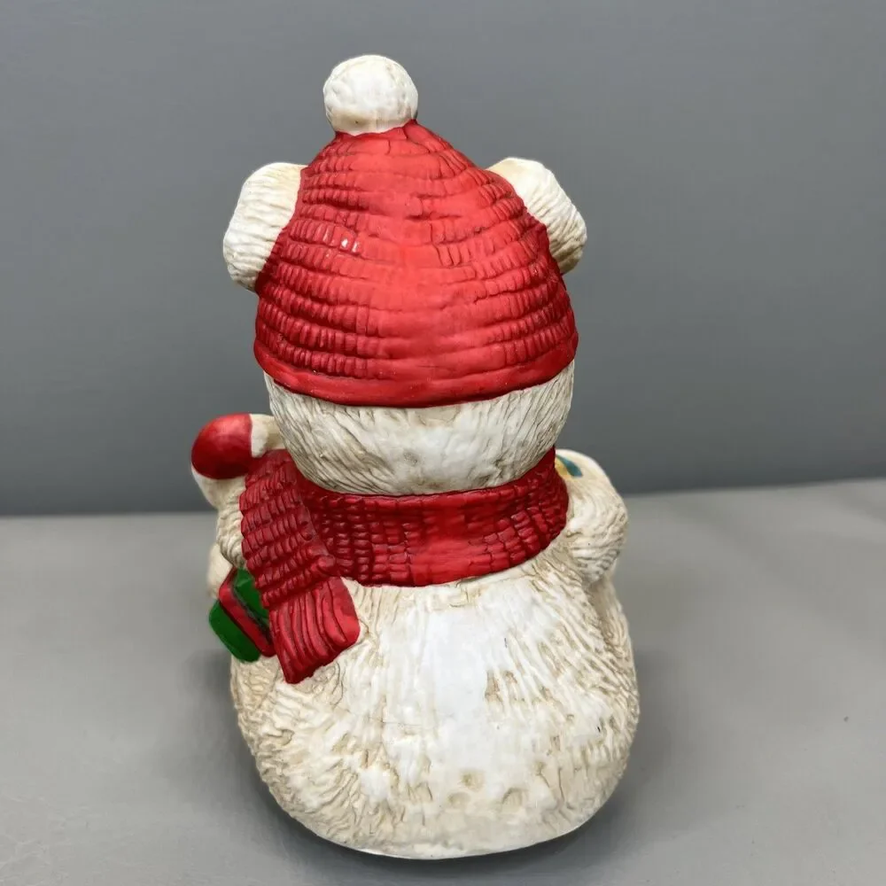 Vintage Christmas Musical Windup Turning Ceramic Polar Bear Music Box Toyland